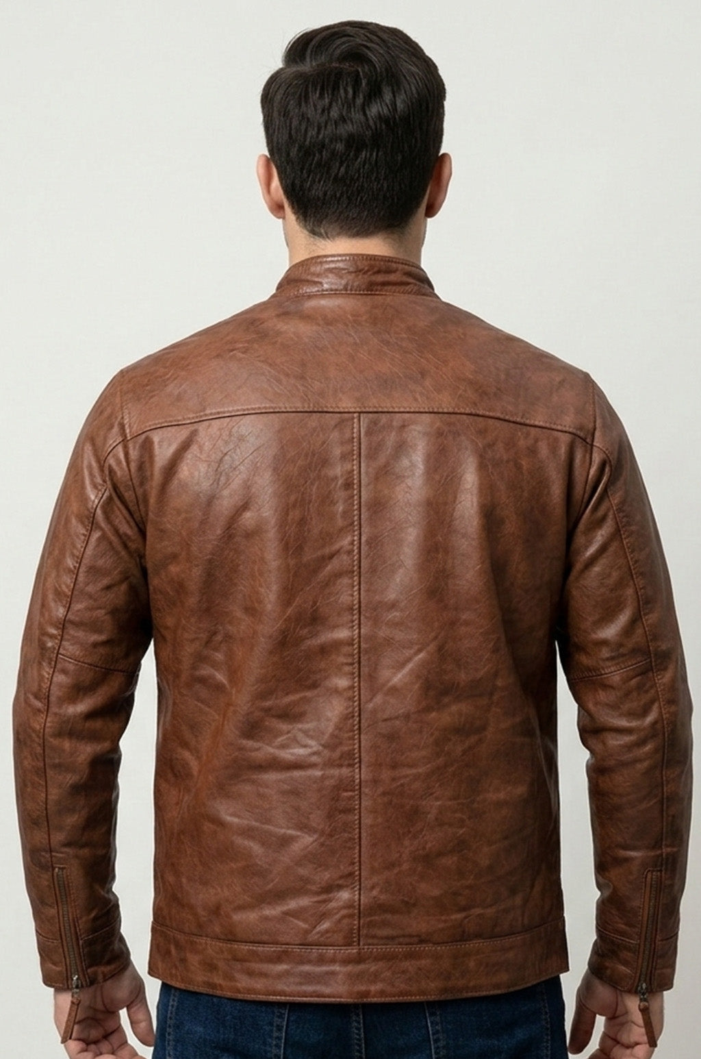 M043 Wax Men's Vintage Style Retro Brown Distressed CowHide Leather Jacket