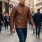 M043 Wax Men's Vintage Style Retro Brown Distressed CowHide Leather Jacket