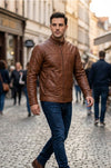 M043 Wax Men's Vintage Style Retro Brown Distressed CowHide Leather Jacket