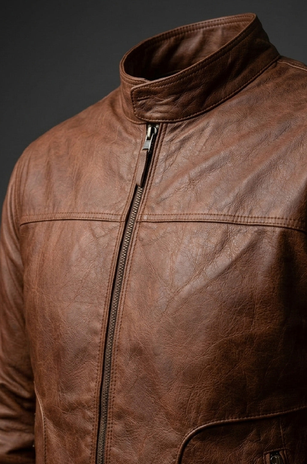 M043 Wax Men's Vintage Style Retro Brown Distressed CowHide Leather Jacket