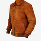 M045 Men Style Brown Ribbed Genuine Suede Leather Jacket Vintage Coat