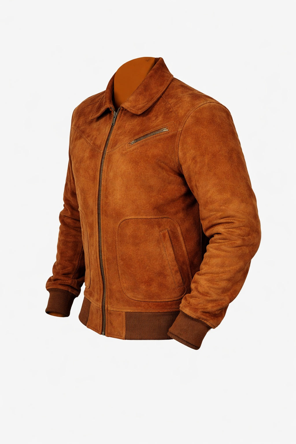 M045 Men Style Brown Ribbed Genuine Suede Leather Jacket Vintage Coat