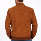 M045 Men Style Brown Ribbed Genuine Suede Leather Jacket Vintage Coat