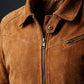 M045 Men Style Brown Ribbed Genuine Suede Leather Jacket Vintage Coat
