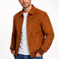 M045 Men Style Brown Ribbed Genuine Suede Leather Jacket Vintage Coat