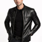 M046 Cafe Racer Genuine Leather Men's Biker Jacket Black Motorcycle Coat