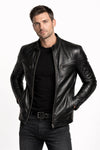 M046 Cafe Racer Genuine Leather Men's Biker Jacket Black Motorcycle Coat