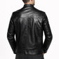 M046 Cafe Racer Genuine Leather Men's Biker Jacket Black Motorcycle Coat