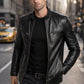 M046 Cafe Racer Genuine Leather Men's Biker Jacket Black Motorcycle Coat
