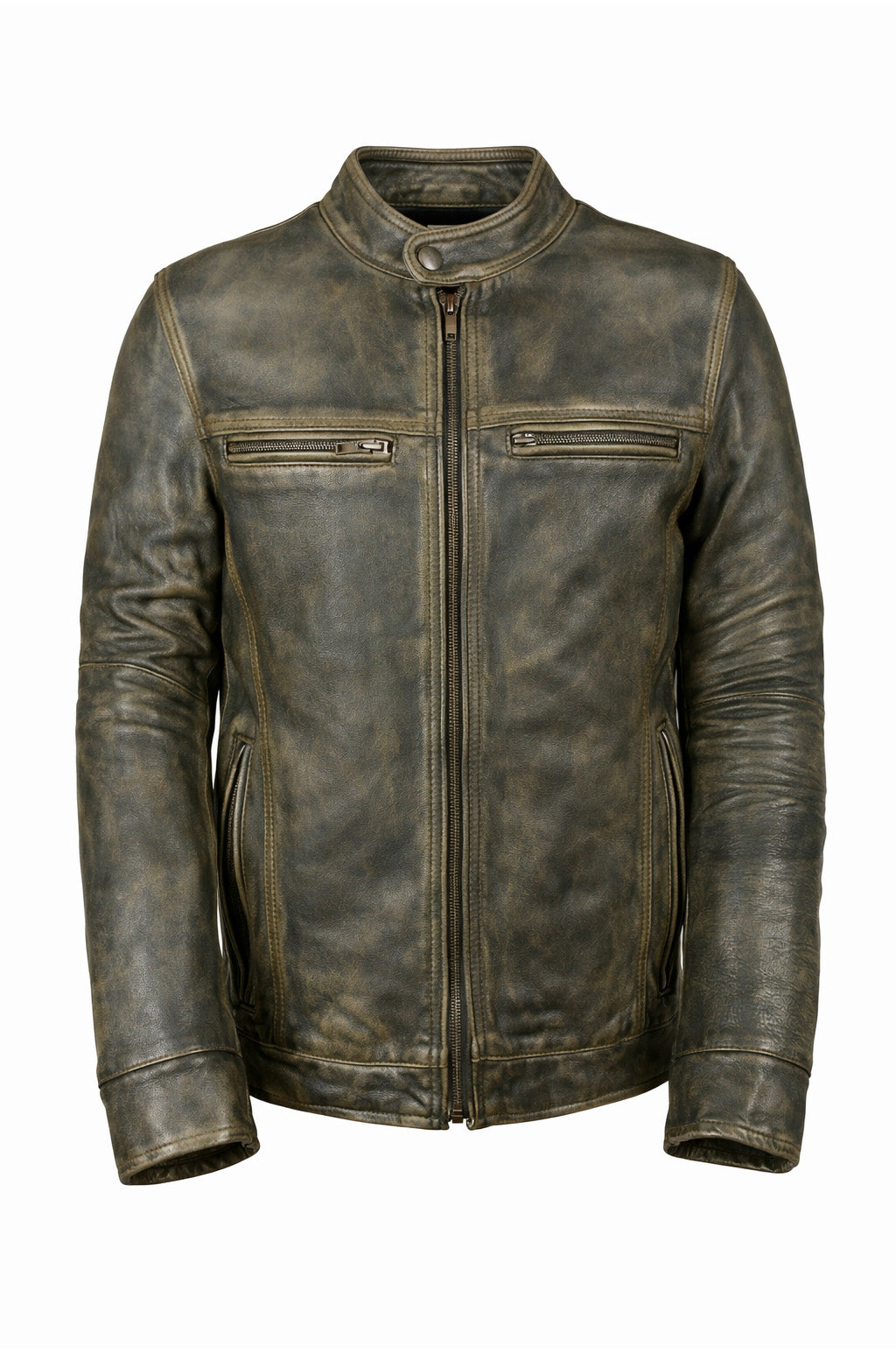 M048 Vintage Style Motorcycle Distressed Wax Biker Racer Jacket