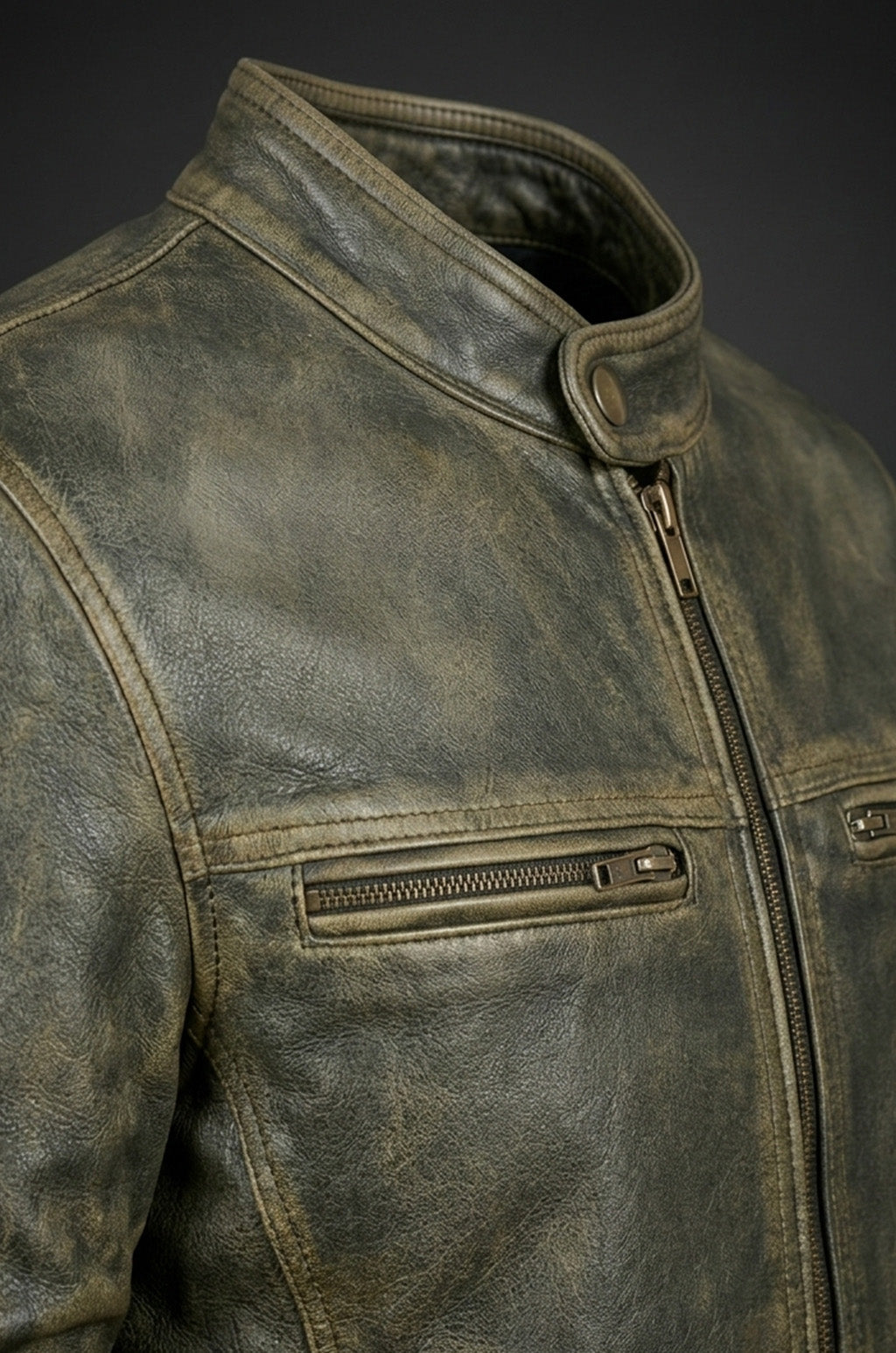 M048 Vintage Style Motorcycle Distressed Wax Biker Racer Jacket