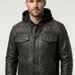 M050 Biker Black Hood Motorcycle Coat Latest Men's Real Leather Jacket