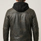 M050 Biker Black Hood Motorcycle Coat Latest Men's Real Leather Jacket