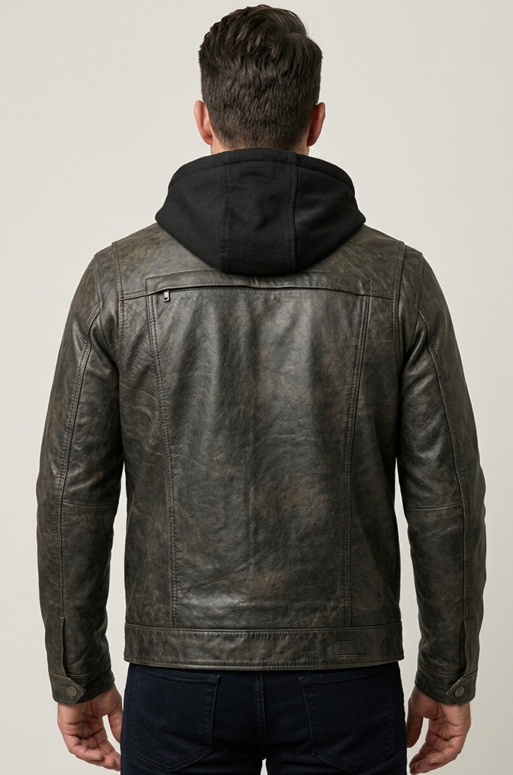 M050 Biker Black Hood Motorcycle Coat Latest Men's Real Leather Jacket