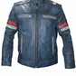 M052 Blue Cafe Racer Vintage Biker Distressed Motorcycle Jacket For Men