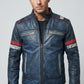 M052 Blue Cafe Racer Vintage Biker Distressed Motorcycle Jacket For Men