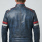 M052 Blue Cafe Racer Vintage Biker Distressed Motorcycle Jacket For Men