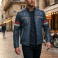 M052 Blue Cafe Racer Vintage Biker Distressed Motorcycle Jacket For Men