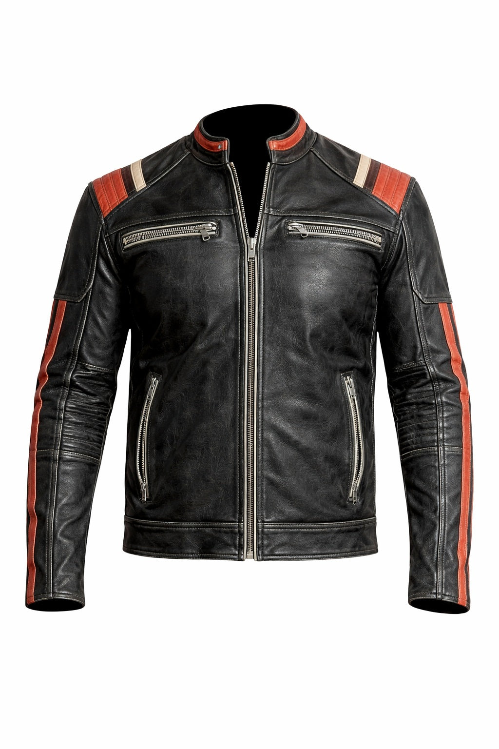 M053 Cafe Racer Retro 3 Vintage Distressed Motorcycle Black Jacket