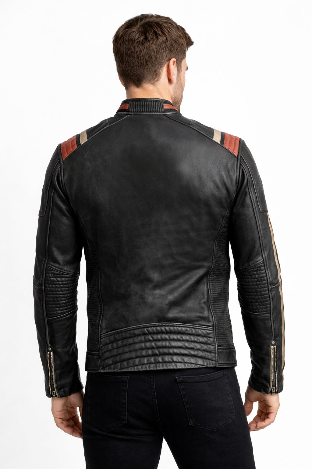 M053 Cafe Racer Retro 3 Vintage Distressed Motorcycle Black Jacket