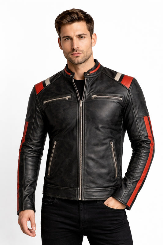 M053 Cafe Racer Retro 3 Vintage Distressed Motorcycle Black Jacket