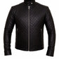 M068 Quilted Black Fashion Cafe Racer Real Leather Jacket For Men