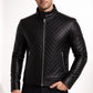M068 Quilted Black Fashion Cafe Racer Real Leather Jacket For Men