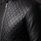 M068 Quilted Black Fashion Cafe Racer Real Leather Jacket For Men