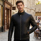 M068 Quilted Black Fashion Cafe Racer Real Leather Jacket For Men