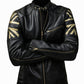 M070 Men UK Flag Real Leather Biker Jacket Black - Cafe Racer Jacket