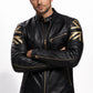M070 Men UK Flag Real Leather Biker Jacket Black - Cafe Racer Jacket