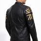 M070 Men UK Flag Real Leather Biker Jacket Black - Cafe Racer Jacket