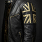 M070 Men UK Flag Real Leather Biker Jacket Black - Cafe Racer Jacket