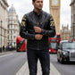 M070 Men UK Flag Real Leather Biker Jacket Black - Cafe Racer Jacket