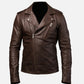 M072 Men New Classic Army Style Real Leather Biker Casual Jacket Brown