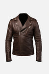M072 Men New Classic Army Style Real Leather Biker Casual Jacket Brown