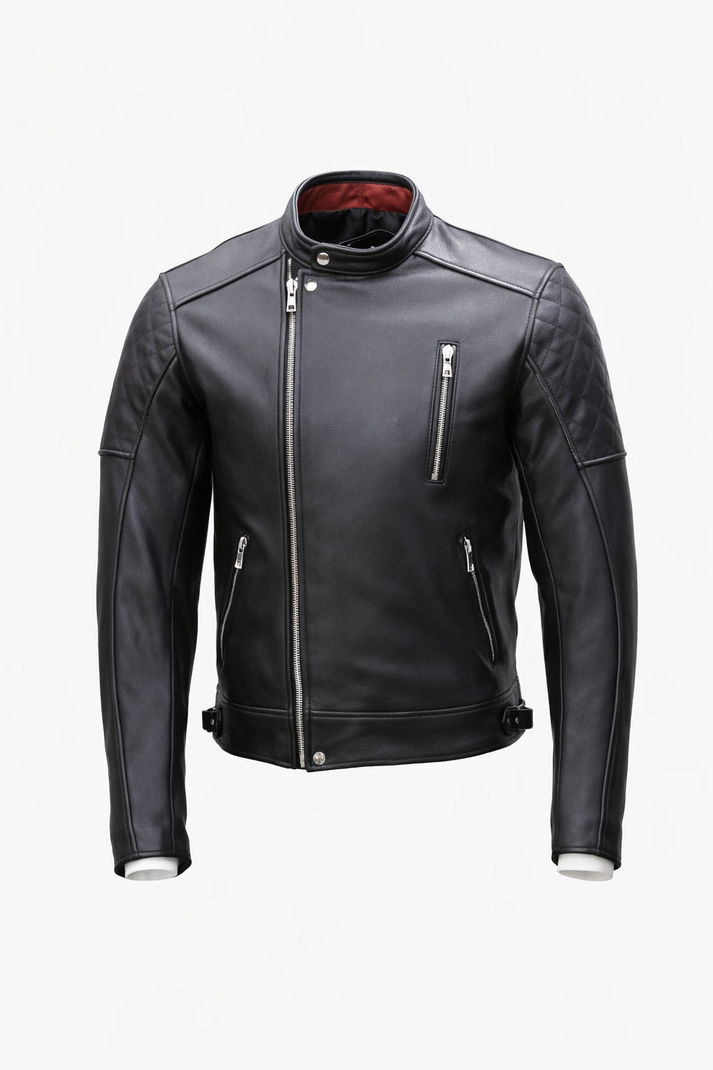 M071 Men Biker Real Leather Jacket Black - Cafe Racer Jacket