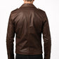 M072 Men New Classic Army Style Real Leather Biker Casual Jacket Brown
