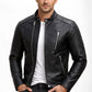 M071 Men Biker Real Leather Jacket Black - Cafe Racer Jacket