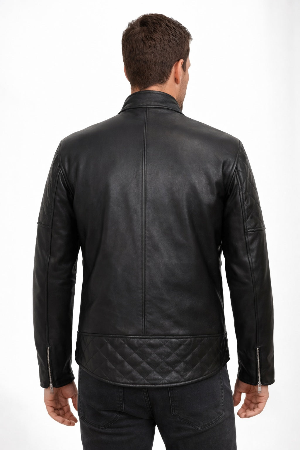 M071 Men Biker Real Leather Jacket Black - Cafe Racer Jacket