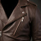 M072 Men New Classic Army Style Real Leather Biker Casual Jacket Brown