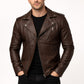 M072 Men New Classic Army Style Real Leather Biker Casual Jacket Brown