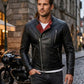 M071 Men Biker Real Leather Jacket Black - Cafe Racer Jacket