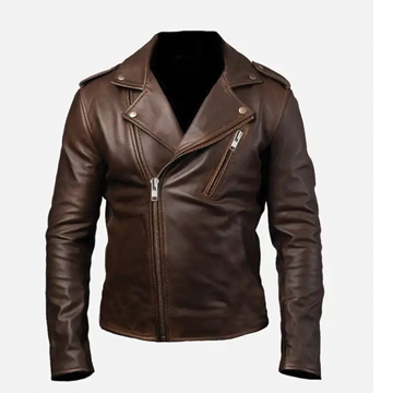 M072 Men Real Leather Biker Jacket Brown