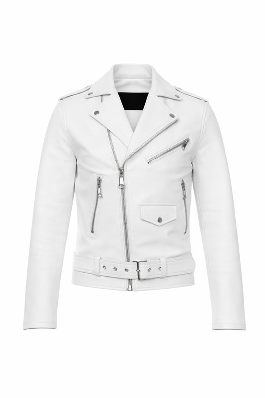 M073 New Mens Real Classic Leather Cross Zipper Jacket