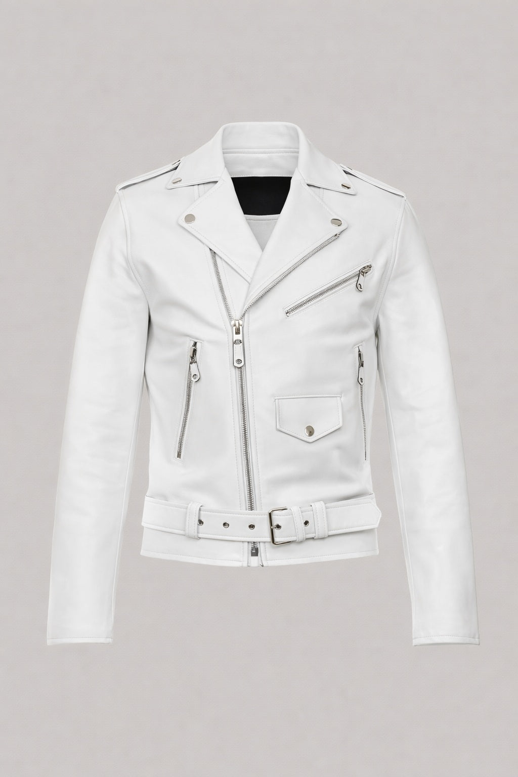 M073 New Mens Real Classic Leather Cross Zipper Jacket