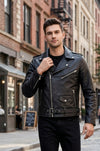 M075 Black Brando Real Leather Jacket