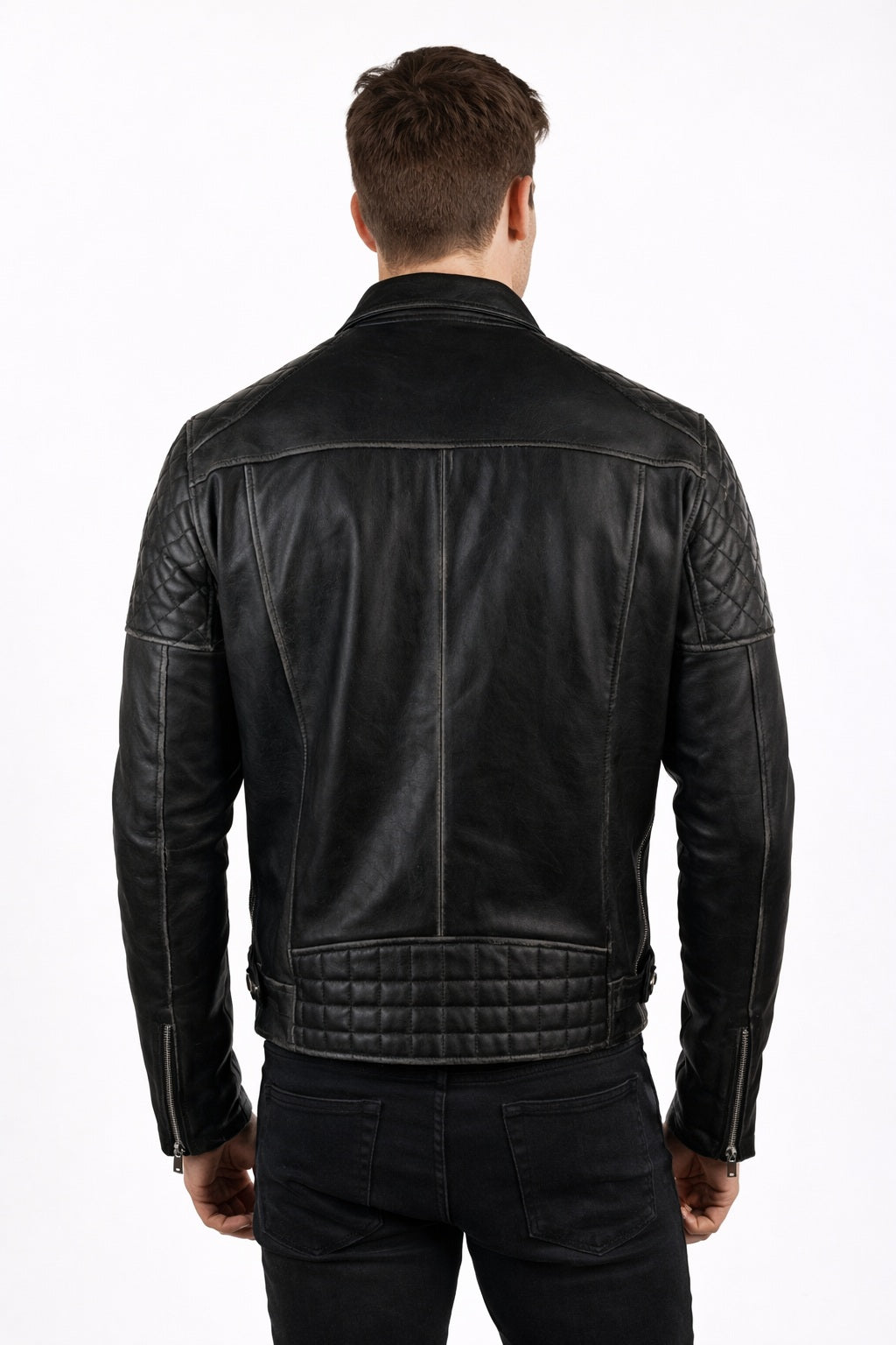 M077 Free Authentic Black Wallet Real Leather Jacket