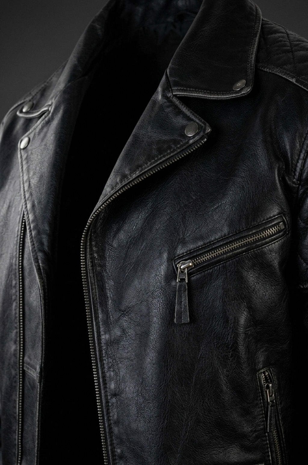 M077 Free Authentic Black Wallet Real Leather Jacket