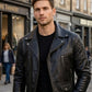 M077 Free Authentic Black Wallet Real Leather Jacket
